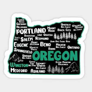 Cute map of Winston Oregon, Portland, Salem, Eugene, Springfield, Bend, Ontario, Medford Sticker